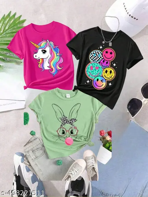 KEESOR Girls Cotton Printed Treandy Tshirt