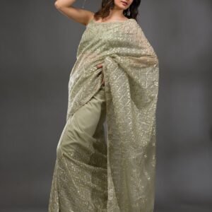 Pista Green Gotapatti Tissue Saree