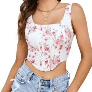Women's Floral Print Crop Top Sleeveless Square Neck Comfy Top For Girls